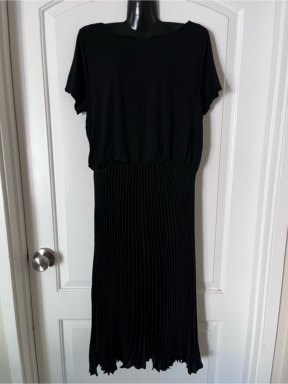 LOFT Black Pleated Midi Dress